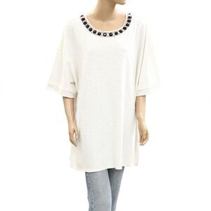 Free People We The Free You're A Gem Tee Tunic Top Beaded Embellished XL 285098